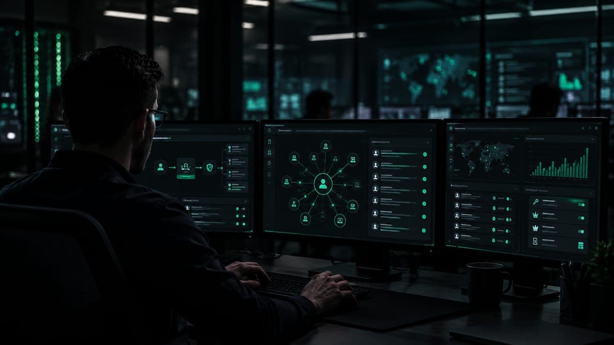 Engenheiro de identidade diante de consoles de IGA